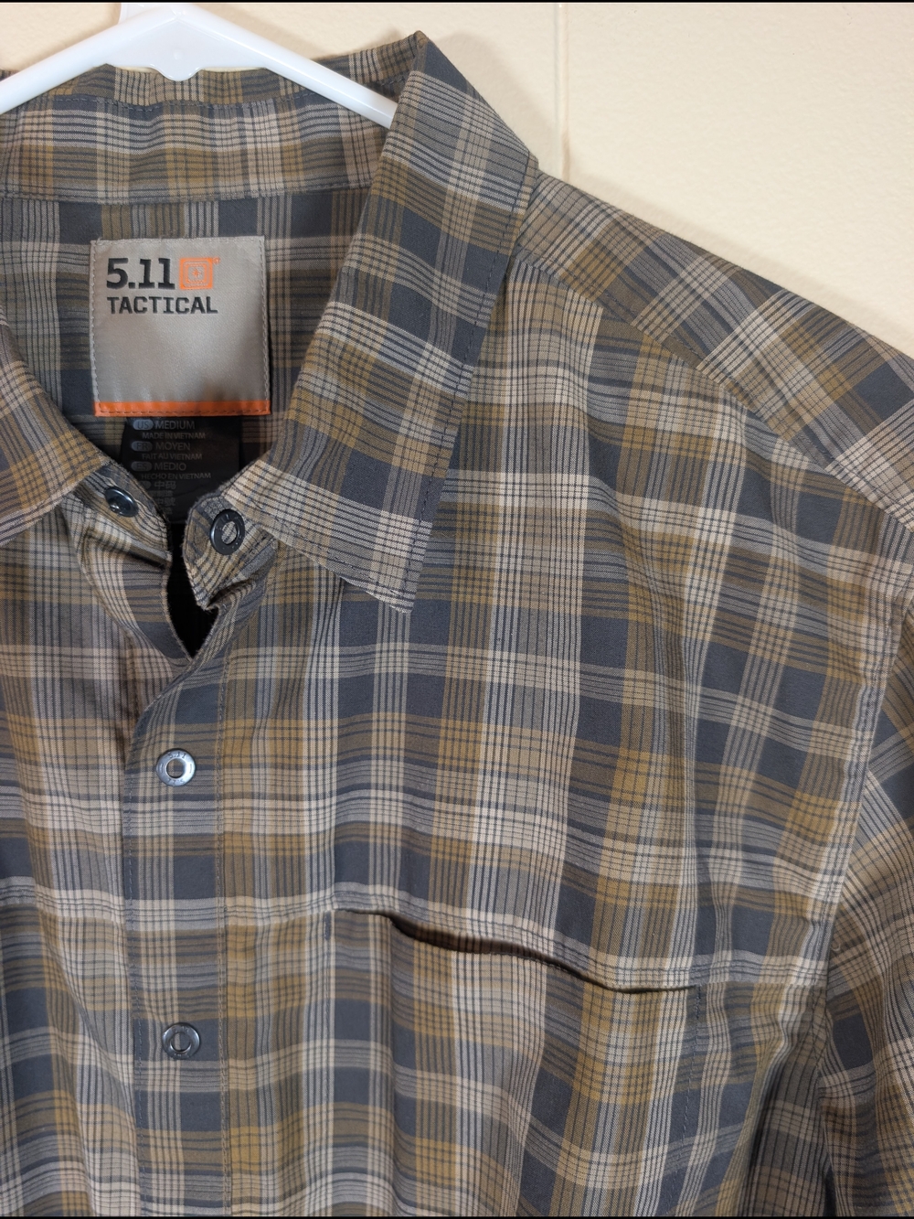 5.11 Tactical Men's Plaid Button-Down Shirt in Olive and Gray